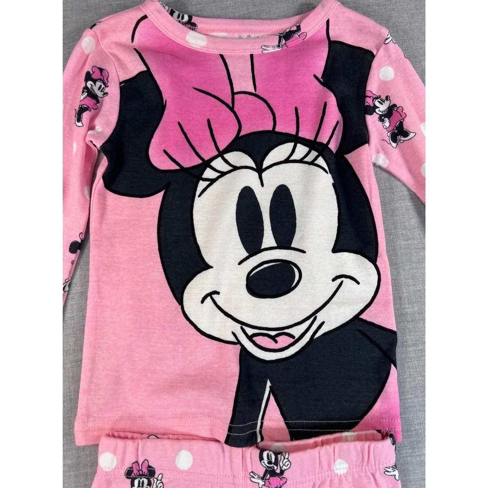 Disney Minnie Mouse Pink Polka Dot 2 Piece Cotton Pajama Set Toddler 4T NEW